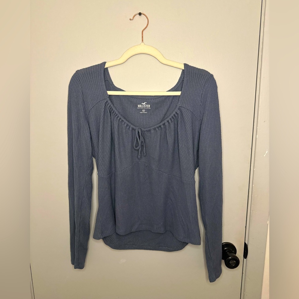 Hollister Blue Ribbed Long Sleeve Top Size XXL